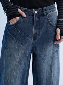 Manfinity Roghcode Y2K Retro Men's Baggy Jeans With Wide Leg - Dark Wash - View 6