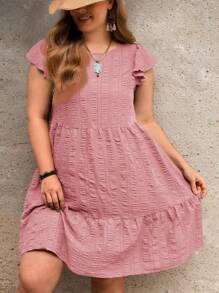 EMERY ROSE Vestido de verano de talla grande con textura suelta y unicolor de moda para mujeres - Rosa - Ver 3