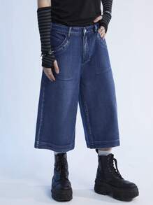 Manfinity Denimwave 男士Y2K復古寬鬆牛仔短褲，休閒風格 - 深色水洗藍 - 查看 6