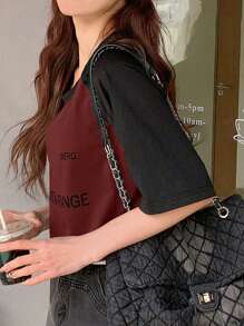 DAZY 女士夏季短袖加大码字母印花休闲 T 恤搭配插肩袖针织衫