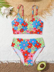 Ensemble de bikini coloré imprimé aléatoire pour fille pré-adolescente