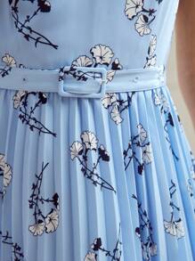 MOTF Classy ALLOVER PRINT BUCKLE BELTED PLEATED HEM DRESS