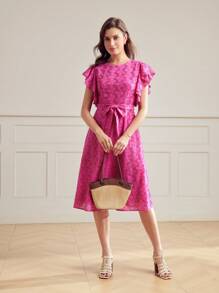 MOTF Classy VÁY CÓ DÂY TAY FLUTTER SOLID SCIFFY - Màu Hồng Tươi - Xem 8