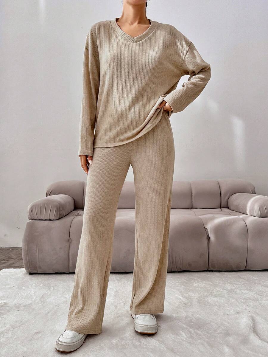 EURMUSE Drop Shoulder Tee & Pants - Beige - View 1