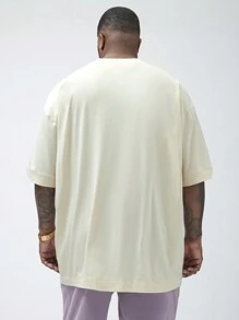 Manfinity VCAY Manfinity NXTstreet Men's Plus Size Knitted Casual Loose Drop-Shoulder Round Neck Short Sleeve T-Shirt, Embroidery Craft, Suitable For Summer Daily Wear