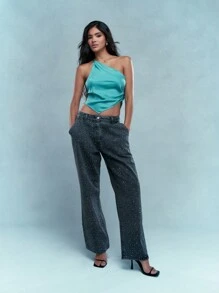 MISSGUIDED 音乐节 圣帕特里克节 幸运单肩不对称露脐上衣 爱尔兰主题派对 无袖夏季海滩假日节 时尚盖尔风格衬衫 圣诞节 - 綠色 - 查看 4