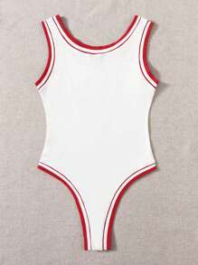 SHEIN EZwear Bodysuit med Grafiskt Tryckt Text och Kontrast Kantband