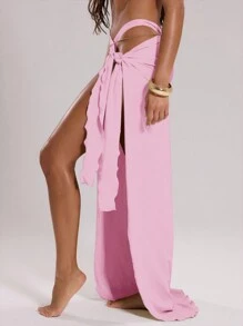 Musera Resort Swim Tie Long Maxi Sarong Cover Up Swim Vacation Summer Holiday Boho Cute Sexy Simple Elegant Shawl Casual Beach Wrap Skirt Travel Daily Wear Pink