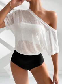 Breezaya Ladies' Solid Color Simple Daily Asymmetrical Neck Bodysuit