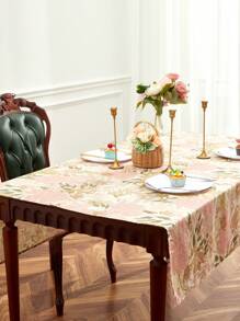 LongNap™ 1 Stück Leinenstruktur Blumenmuster 170GSM dicker rechteckiger Tischdecke, fleckenresistente Tischdecke, knitterfreier dekorativer Stoff elegante Tischdecke für das Essen/Party/Buffet/Hochzeit