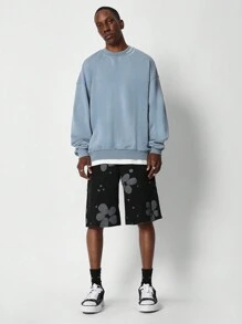 SUMWON Denim Short With All Over Flock Print - Black - View 3