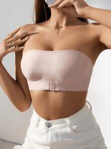 Women's Solid Color Front Buckle Strapless Bra - Pink - View 4