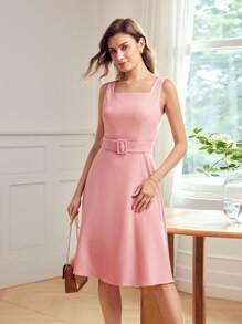MOTF Classy VÁY DÂY CỔ VUÔNG RẮN THẮT NÚT - Màu Hồng  San hô - Xem 8