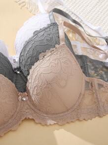 Snug Zone 5 件浪漫可爱蕾丝聚拢文胸套装，调整型，日常穿着内衣 - 彩色 - 查看 4