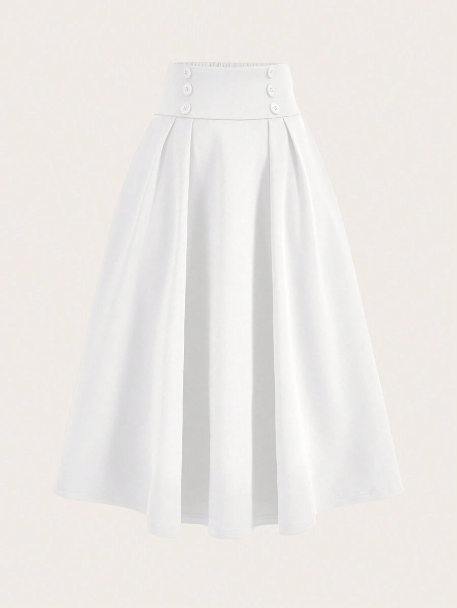 SHEIN MOD Váy thường ngày nhiều nút màu trơn đơn giản cho nữ - trắng - Xem 1