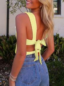 Women's Bow Tied Cutout Side Camisole Tank Top For Summer - 芥末黃 - 查看 2