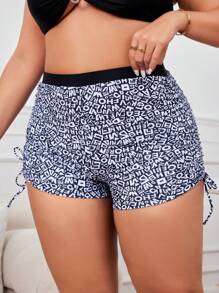 SHEIN Swim Curve شورتات فضفاضة برباط يمكن ارتداؤها في الشاطئ أثناء فصل الصيف للسيدات بأحجام كبيرة ، بنمط مطبوع بالكامل (طبعات عشوائية)