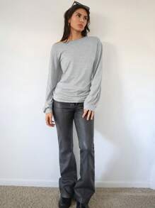 Firerie Women's Spring/Summer Solid Color Off The Shoulder Long Sleeve Loose Casual T-Shirt - Grey - View 6