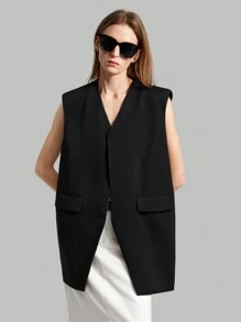 Ontre Ladies' Sleeveless V Neck Blazer - Black - View 5