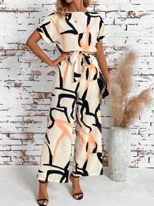 SHEIN Clasi Women's Simple Artistic Printed Jumpsuit For Daily Wear