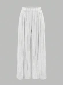 SHEIN Unity Women's Loose Casual Wide Leg Daily & Commuting Pleated Striped Trousers Fall Cloth For Women - White - View 8