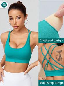 Gameset SHEIN Sport Women's Fashion Double-Layered Strappy Tank Top With Cross Strap Design - Green - View 3