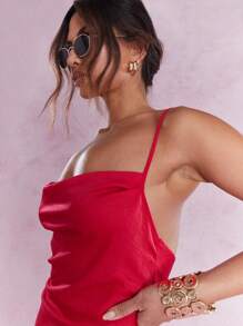 MISSGUIDED Satin Cowl Neck Cami Mini Dress Christmas - Red - View 4