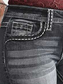 Shorts de mezclilla ajustados a la cadera para mujer - Gris - Ver 5