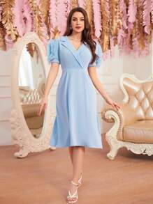 Đầm ngắn tay quấn chéo màu trơn thanh lịch mùa hè - màu xanh lá - Xem 3