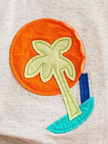 SHEIN 2 Chiếc Bé Sơ Sinh Bé Trai Xuân Hè Hợp Thời Trang Miếng Dán Thêu Đảo Họa Tiết Vui Nhộn Sọc Thể Thao Homewear Dễ Thương Hàng Ngày Trang Phục Thường Ngày - Nhiều màu - Xem 5