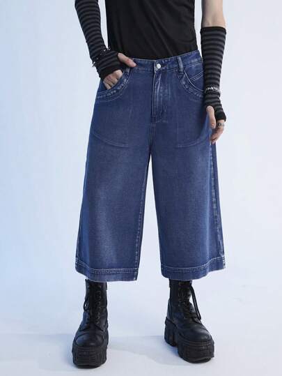 Manfinity Denimwave 男士Y2K復古寬鬆牛仔短褲，休閒風格