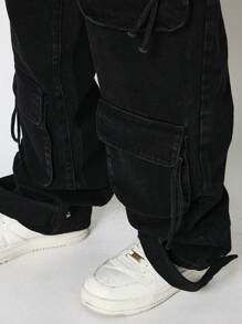 SUMWON Loose Fit Baggy Jean With Cargo Pockets - Black - View 5
