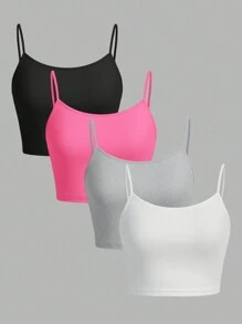 SHEIN EZwear 4入組女士休閒性感細肩帶修身背心，適用於夏季 - 彩色 - 查看 1