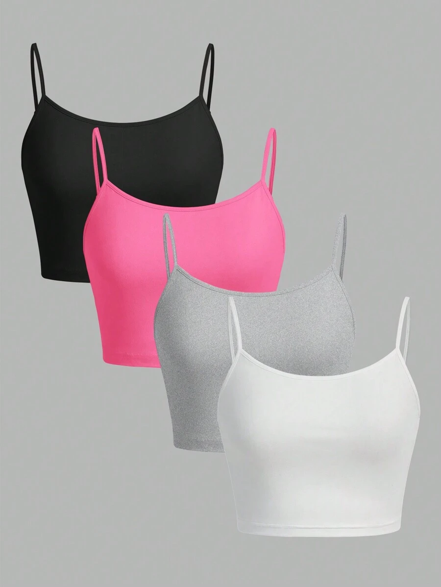 SHEIN EZwear 4入組女士休閒性感細肩帶修身背心,適用於夏季 - 彩色 - 查看 1