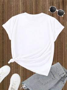 SHEIN Unity 女性草莓印花圓領t恤 - 白色 - 查看 2