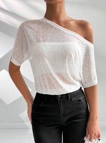 Breezaya Ladies' Solid Color Simple Daily Asymmetrical Neck Bodysuit