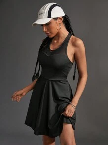 Streetz SHEIN Sport Damen Sport Kleid mit einfarbigem Mesh Kontrast Trägerhalsausschnitt