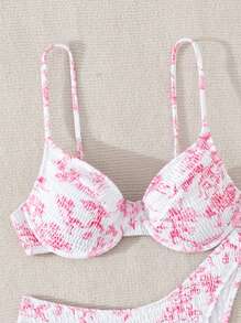 SHEIN Swim Women Bikini Set Random Print Underwire Design Summer Beach Vacation Bikini Set - Pink - View 5