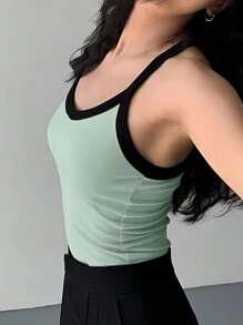 INAWLY 女款夏季修身拼色掛脖吊帶背心 - 紅色 - 查看 6