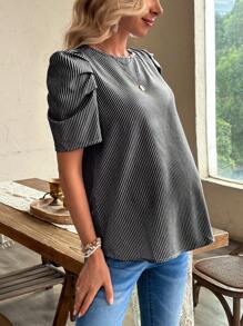 SHEIN Maternity Casual Striped Puff Sleeve Shirt
