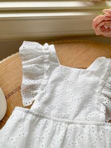 SHEIN 嬰兒女孩空洞繡花荷葉邊交叉束身衣 - 白色 - 查看 5