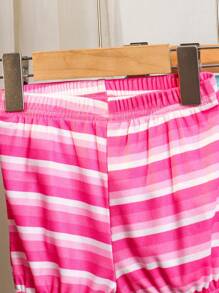 Baby Girl 4pcs Elegant Chic Striped Hooded Tank Top & Shorts Set , Summer - Multicolor - View 5