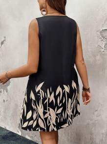 SHEIN LUNE Vestido de talla grande sin mangas con patrón floral - Multicolor - Ver 2