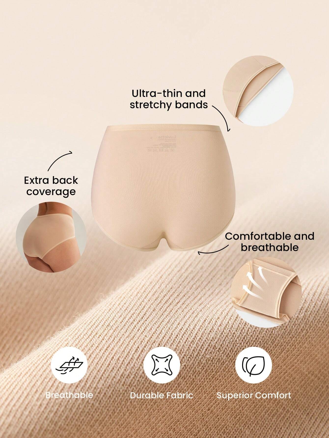 3er-Pack luftige Baumwoll-Basics Damen Unterwäsche Höschen Set mit hoher Taille - Komplett nude, auch geeignet für Teenager, Junge und Kind