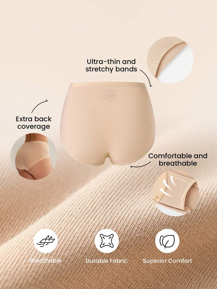 3-Pack Airy Cotton Basics High Waist Briefs Women Underwear Panties Set-All Nude Also Suitable For Teen Girl & Young & Kid