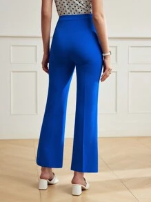 MOTF Classy 金色鈕扣細節縫紋前開叉喇叭褲 - 藍色 - 查看 4