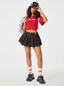 SHEIN Coolane Women's Street Style Color Block Cropped T-Shirt, Spring And Summer Essential - Red and White - View 3