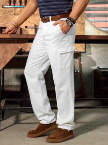 Manfinity Homme Quần denim ống đứng có túi cho nam - Màu be - Xem 6