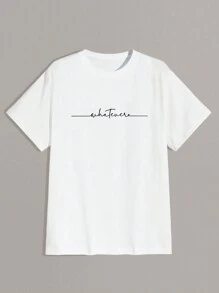 Camiseta casual de manga corta con cuello redondo y estampado de letras para hombre de talla grande