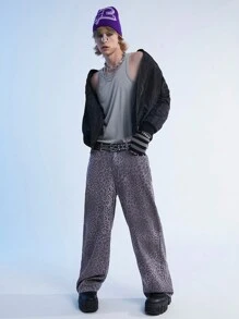 Manfinity Roghcode Y2K Retro Street Style Men's Leopard Print Wide Leg Baggy Jeans